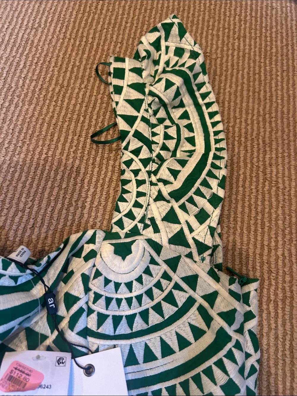 NWT Adelyn Rae Emerald and Cream Geometric Square-Neck crochet Midi Dress L - Picture 8 of 16